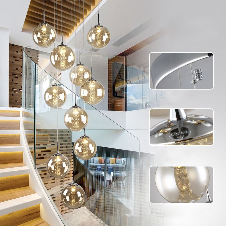 Globe Shape Glass Pendant Lamp Modern Multiple Hanging Light with Beaded Crystals