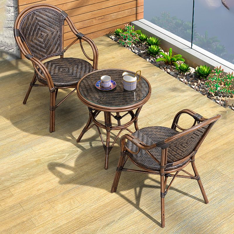 Tropical Rattan Brown Armed Chairs with Arm Patio Dining Chair