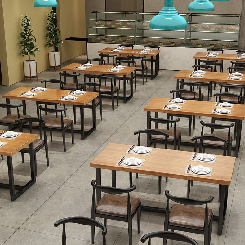 Black Metal Trestle Counter Table Industrial Rectangle Solid Wood Top Table