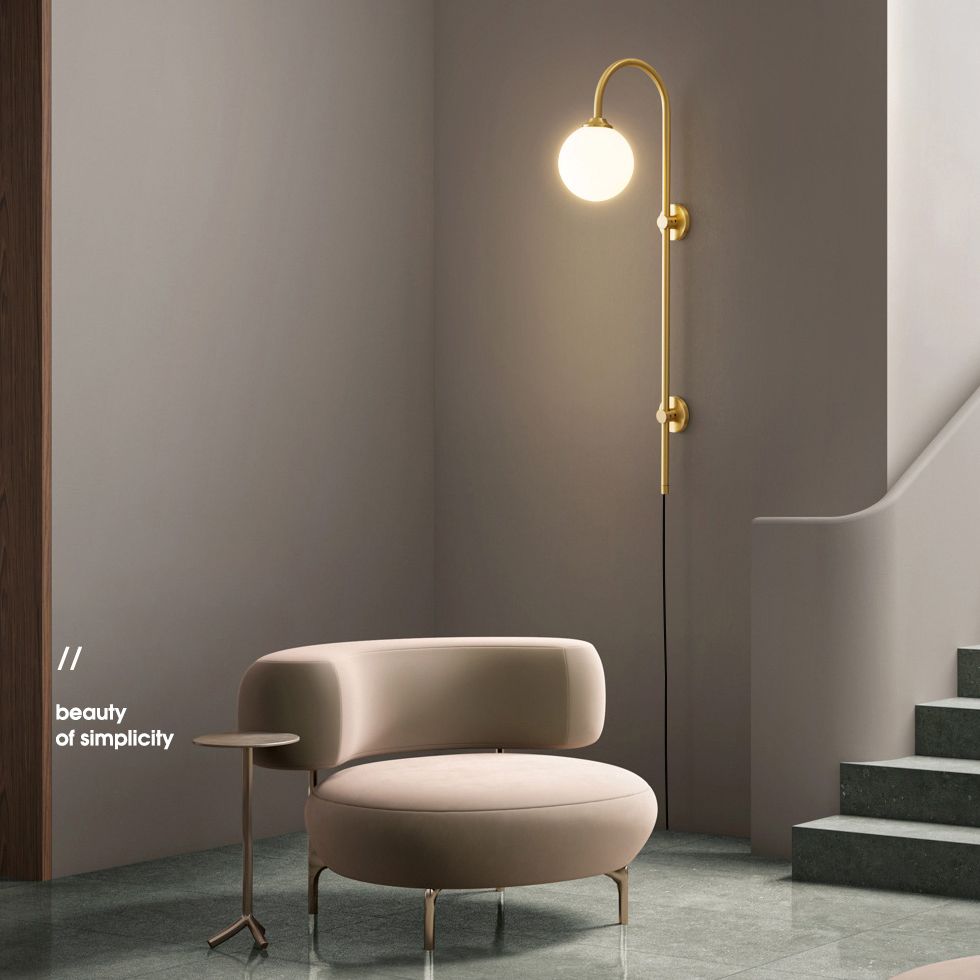 Bola Bedside Pared Lámpara colgante de vidrio 1 Cabeza Minimalista Montaje de pared Luz de luz en oro