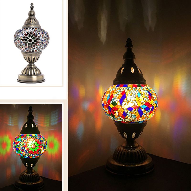 Lampada da tavolo con paralume in vetro stile asiatico, lampada da tavolo a mosaico turco