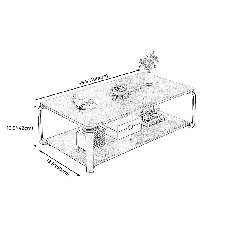 Rectangular White Black Marble Top Square 4 Legs Base Modern Style Coffee Table