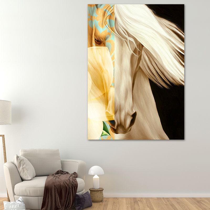 White Horse Wall Art Decor Textured Surface Contemporary Living Room Canvas Print