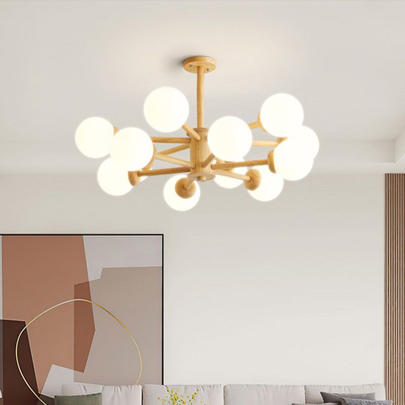 Kreative hölzerne Deckenleuchte mit Glasschatten für den Salon