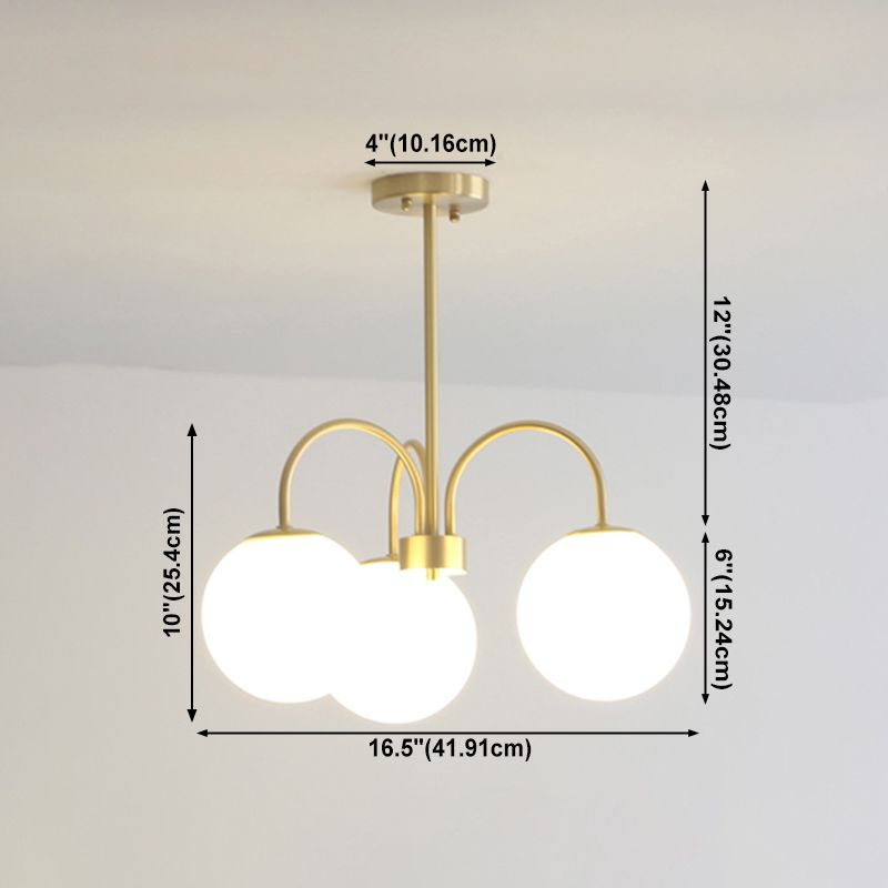 Gold Copper Chandelier Light Fixtures Modern 3-Head Globe Suspension Lamps for Living Room
