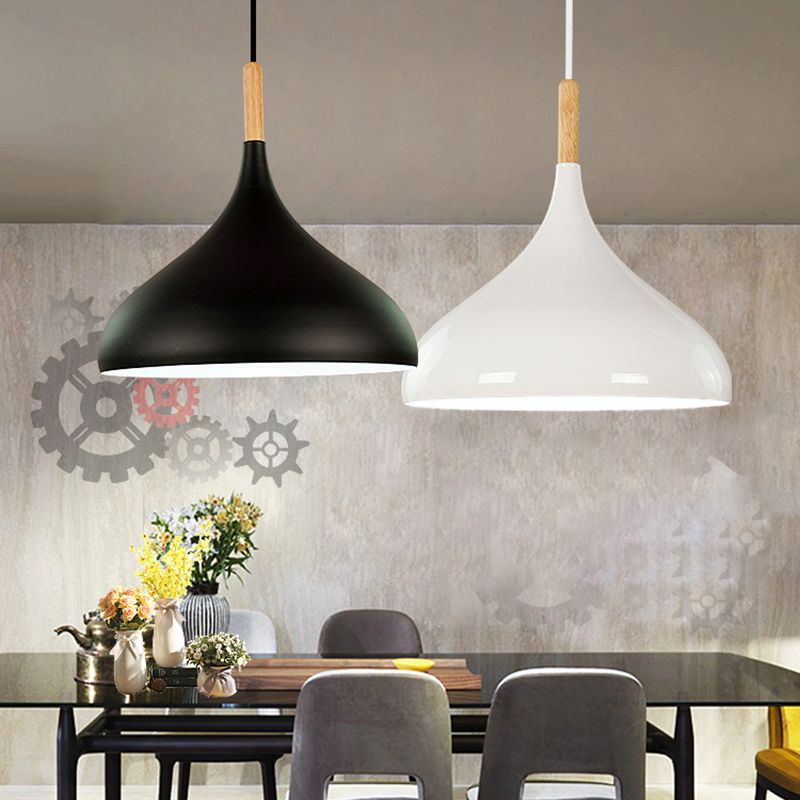 Modern Wooden Top Pendant Light, Minimalist Teardrop Shade Hanging Lamp for Living Room Bedroom