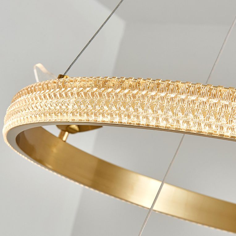 Ultra-modern Round Hanging Chandelier Acrylic Suspension Lighting with Hanging Cord for Living Room