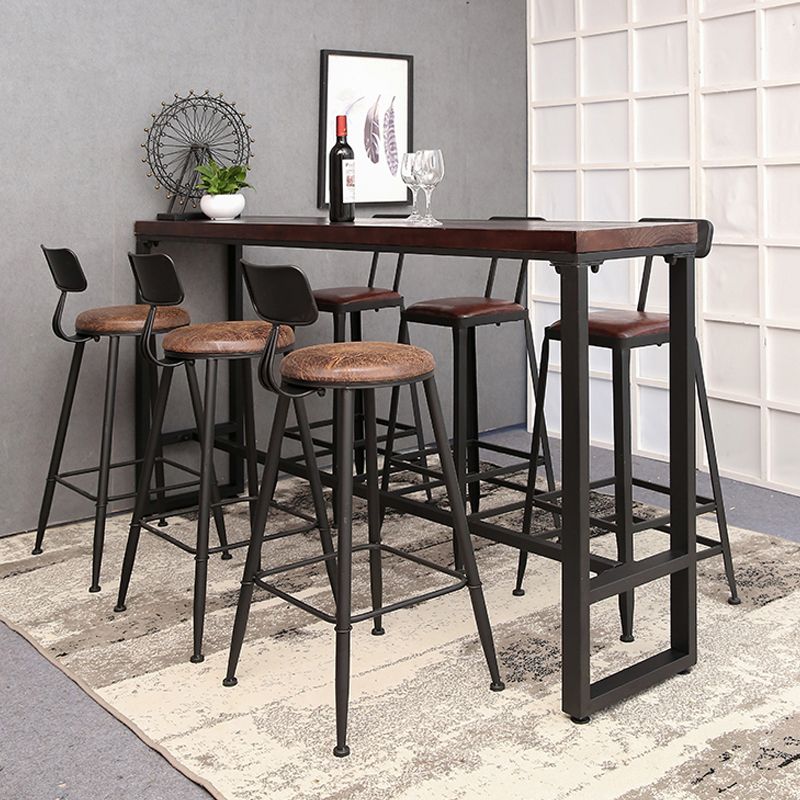 Industrial Solid Wood Bistro Bar Table Rectangle Metal Base Bar Table