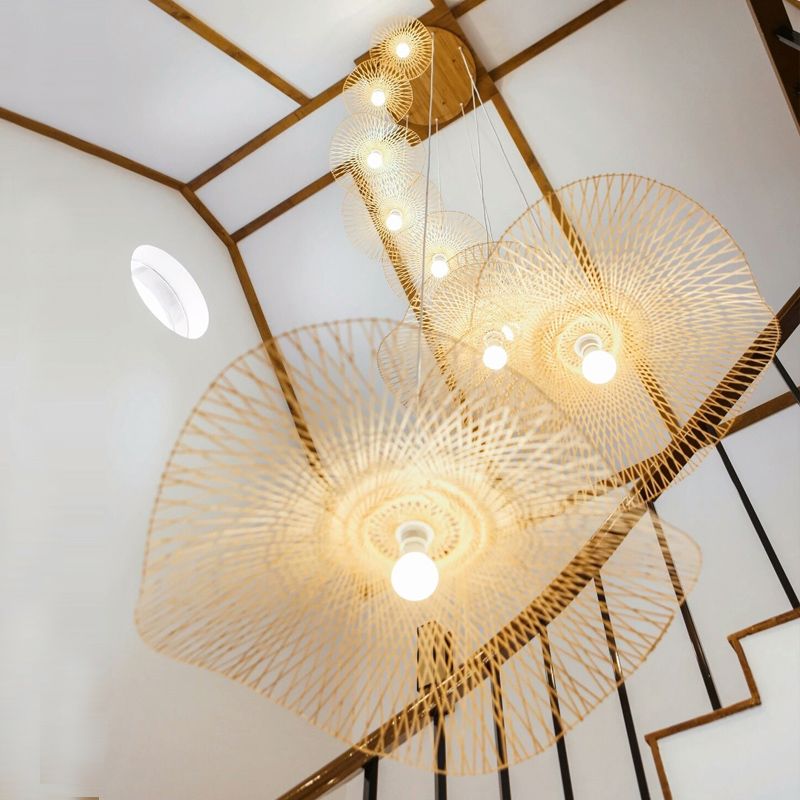 Japaner Stil Bambus gewebtes Anhänger Lampenfischer Hut Form Art Deco 1 Licht hängende Licht für das Restaurant