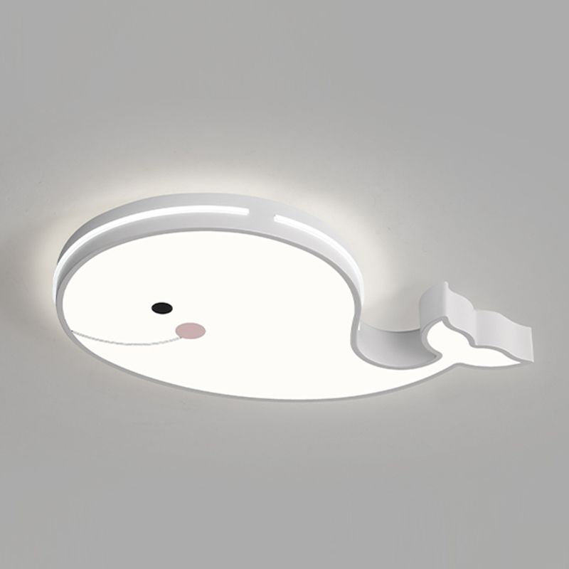 Whale Shape LED Ceiling Lamp Kids Style Iron 1 Light Flush Mount for Bedroom