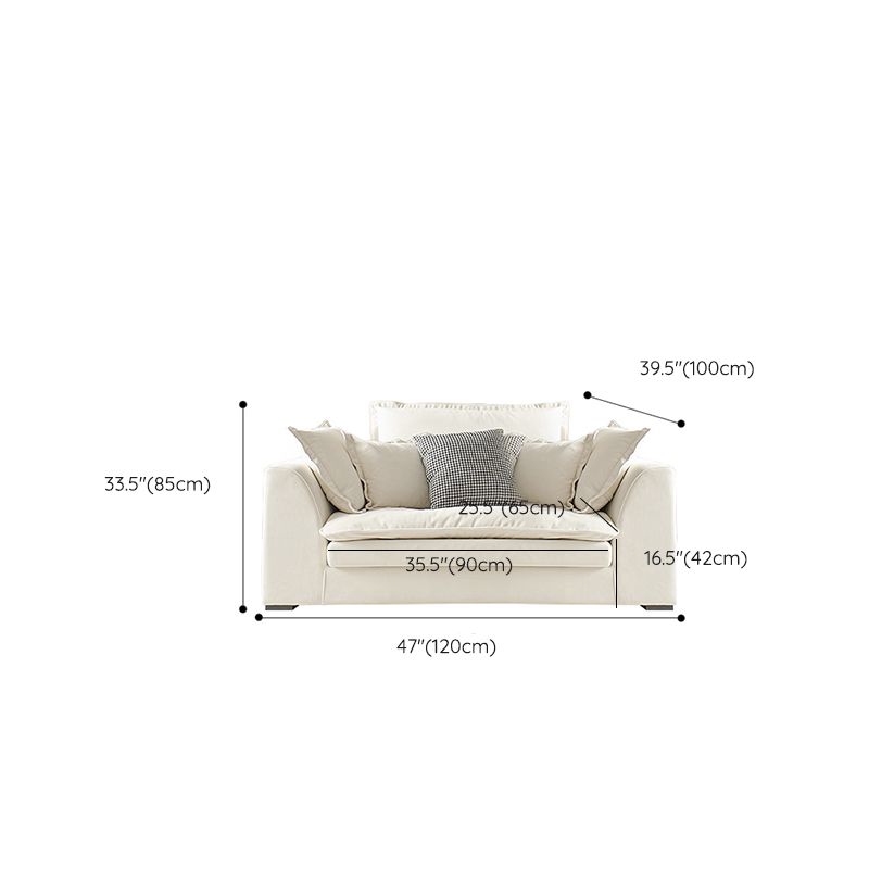 Contemporary Velet Sofa with Pillow Back and Square Arm  in Wood