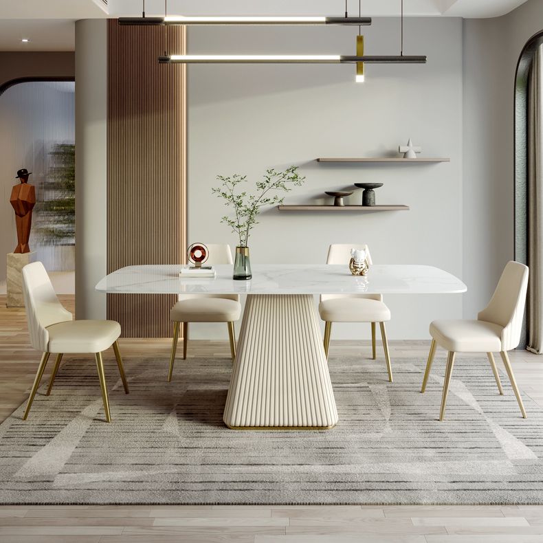 Modern Style 1/2/5/7 Pieces Dining Room Table Rectangle Stone Furniture in White