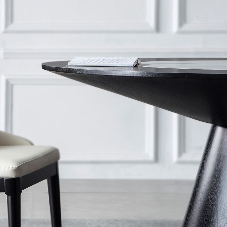 Solid Wood Table Set 1/4/5/7 Pcs Black Pedestal Dining Table with Upholstered Chair