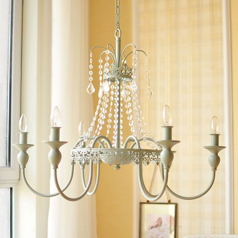 Candelera colgante de vela dorada/gris metal tradicionalista 6 luces de la sala de estar colgante de techo con acento de cristal