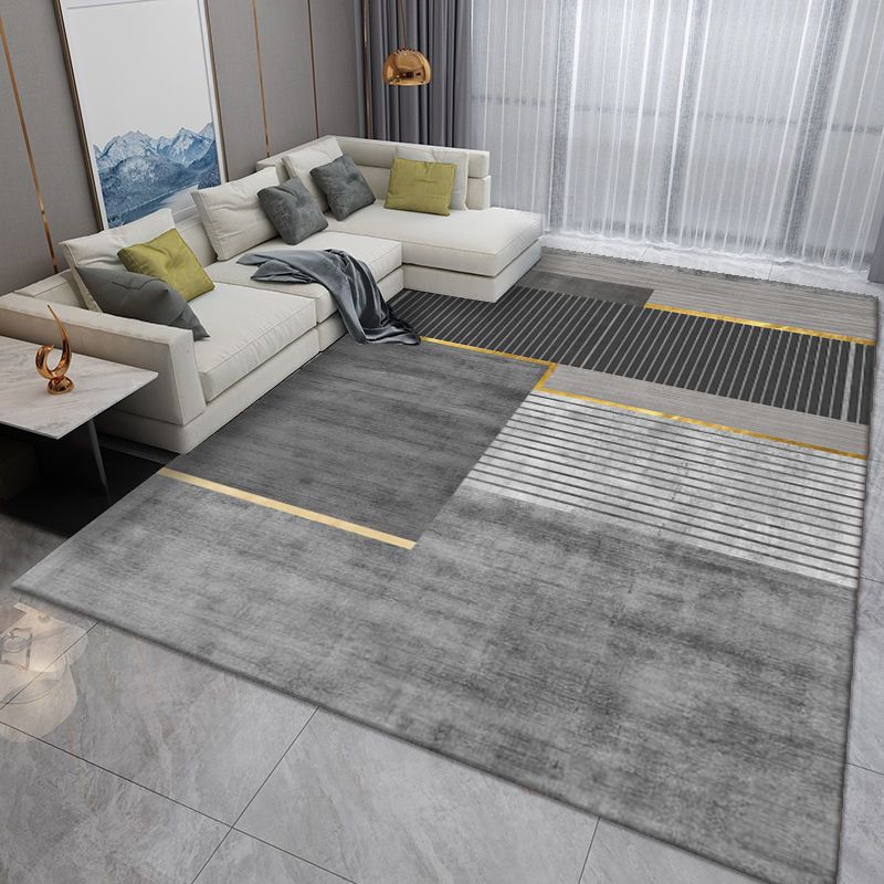 Light Gray Modern Rug Polyester Streak Rug Washable Rug for Drawing Room
