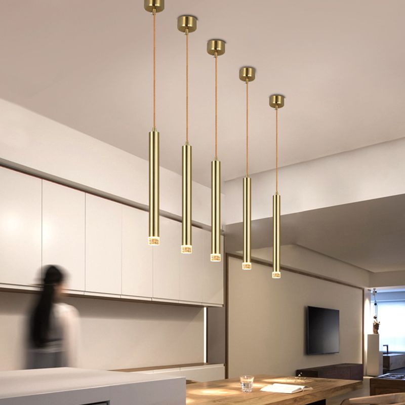 Gold Finish Tubular Spotlight Minimalist LED Metal Pendant Light for Open Kitchen