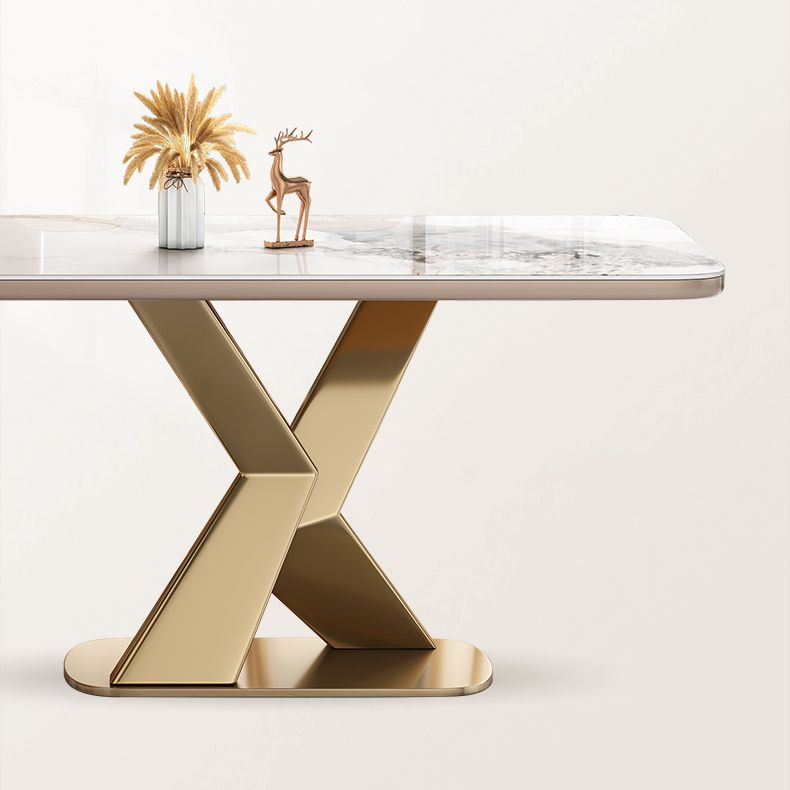 Traditional Luxury Dining Table Stone Rectangle Fixed Table for Home