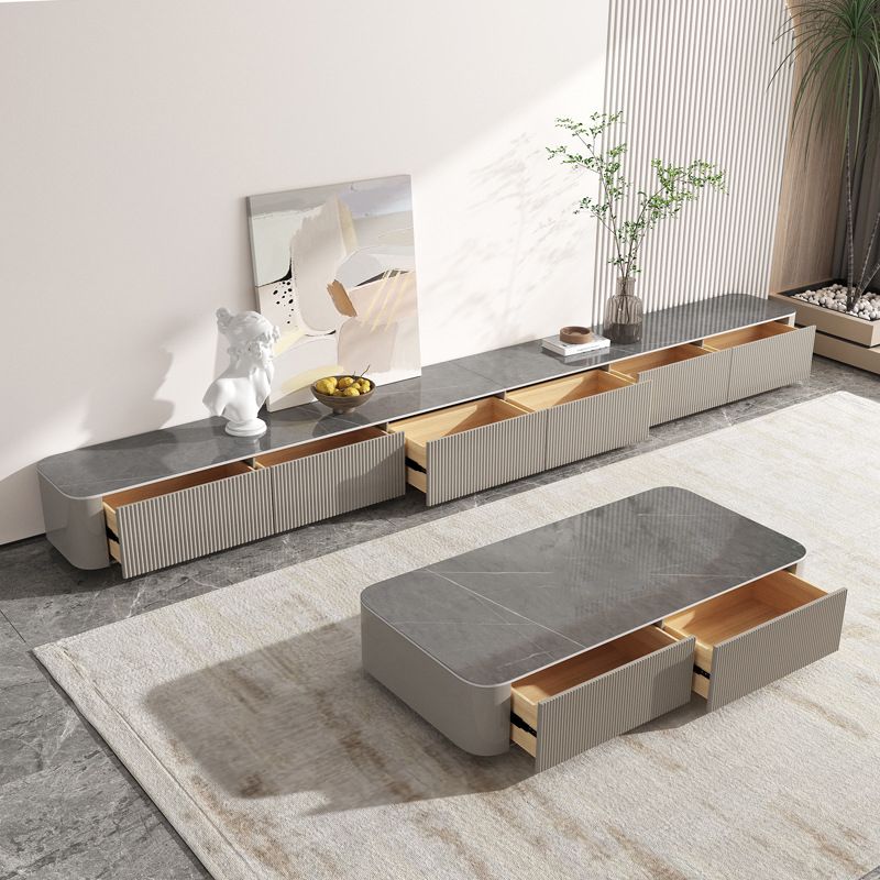 Pedestal Glam Coffee Table Rectangle Slate Single Coffee Table with Drawer