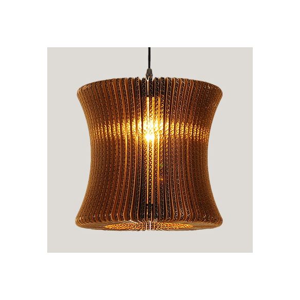 Woven Shade Hanging Lighting Asian Style Corrugated Paper 1 Bulb Restaurant Pendant Lamp in Beige/Brown