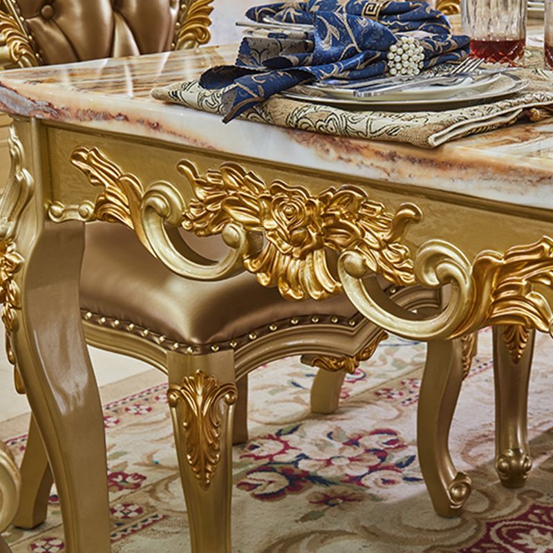 Marble Top Dining Table Rectangle Dining Table with 4 Wood Legs