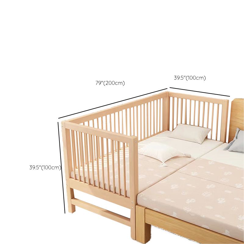 Washed Natural Solid Wood Contemporary Nursery Bed with Guardrail