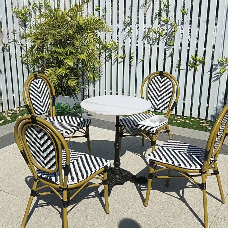 Tropical Outdoor Bistro Chairs Rattan Armles Stacking Patio Dining Chair