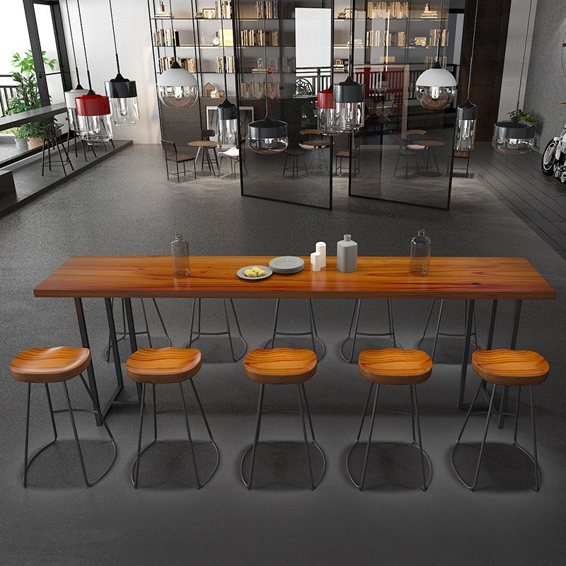 1/11 Pieces Rectangular Bar Table Set Modern Wooden Cafe Table with Foot Bar Stools