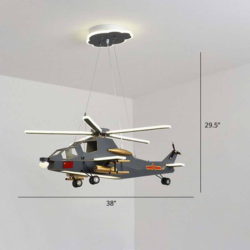 Hélicoptère militaire pour enfants a mené le lustre acrylique garçons chambre suspendue en noir