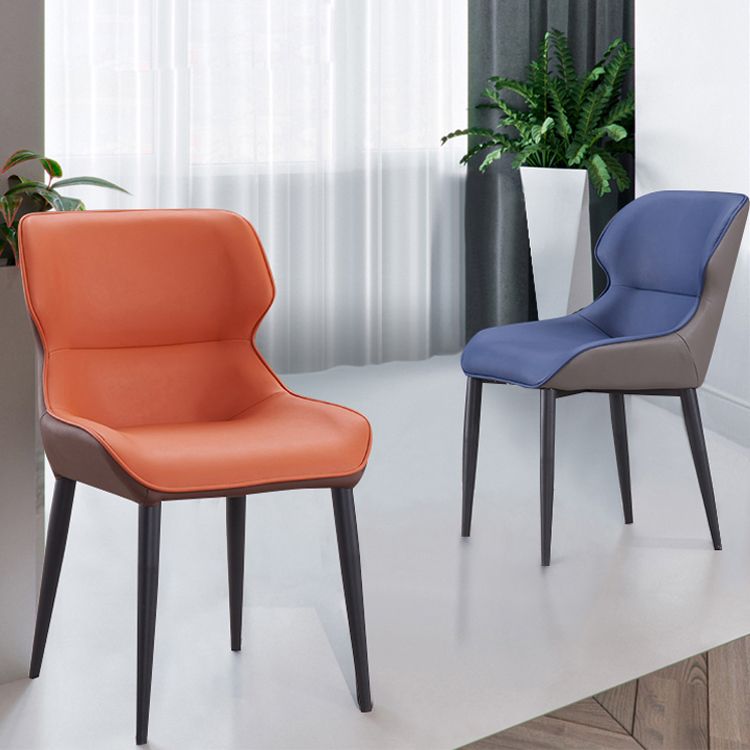 Silla de comedor moderna de piel sintética, sillón de metal para uso doméstico (juego de 2)
