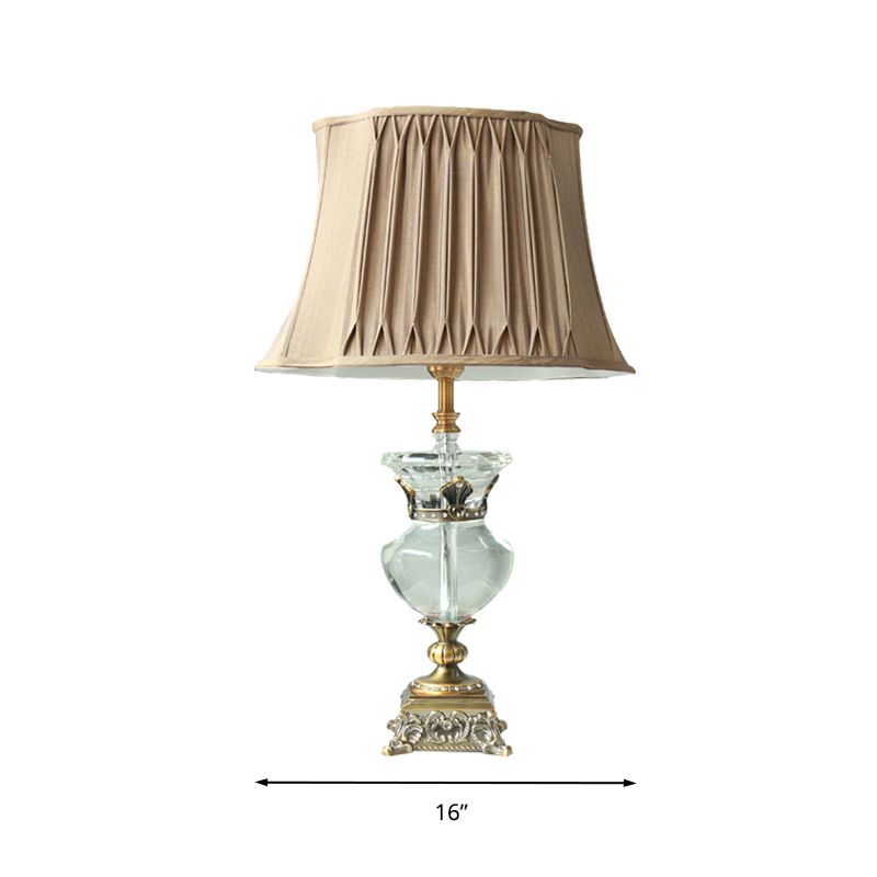 Lámpara de mesita de noche de sombra plisada Luz de mesa de color marrón claro rústico con acento de cristal