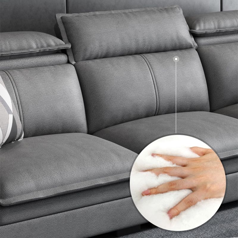 Contemporary Wood and Faux Leather Sofa & Chaise Square Arm Sofa