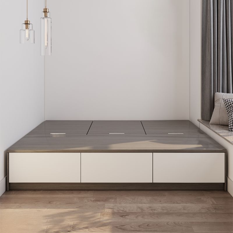 White and Brown Finish Platform Bed Lift Up Storage Platform Bed Frame