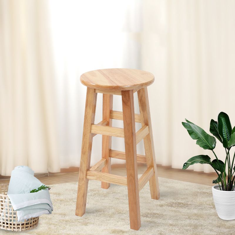 Industrial Armless Counter High Stool Solid Wood Backless Cafe Bar Stool with 4 Legs