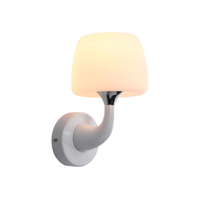 Cup Wall Lamp Contemporary Opal Glass 1 Bulb White Sconce Light Fixture with Metal Curved Arm