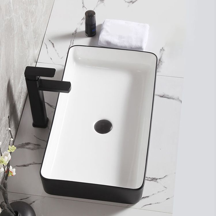 Contemporary Bathroom Sink Porcelain Pop-Up Drain Rectangular Vessel Bathroom Sink