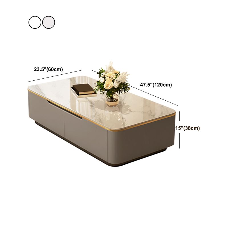 Glam Coffee Table Slate Rectangular Square Cocktail Table in White