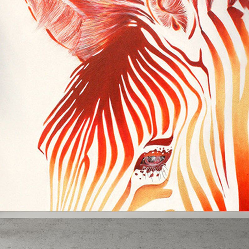 Contemporary Zebra Head Mural Non-Woven Stain-Proofing Soft Color Wall Art for Bathroom