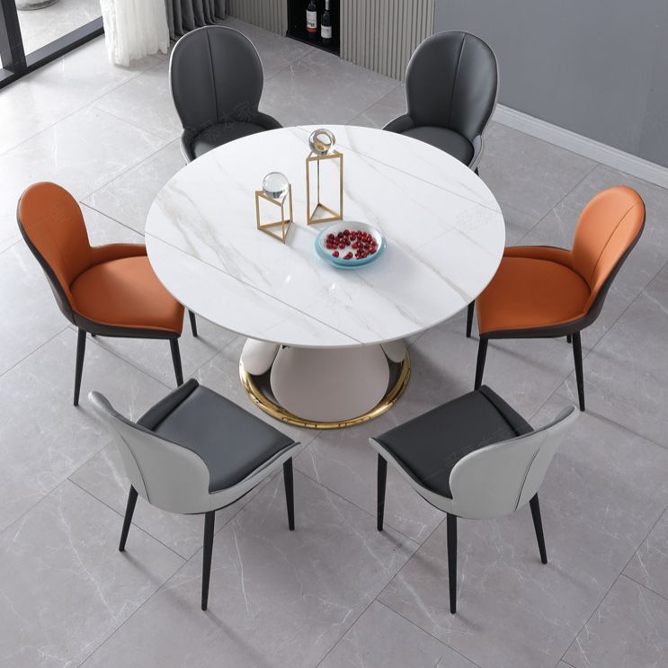Glam Leatherwear Dinette Set 1/2/5/7 Pieces Round Scalable Sintered Stone Dining Table Set