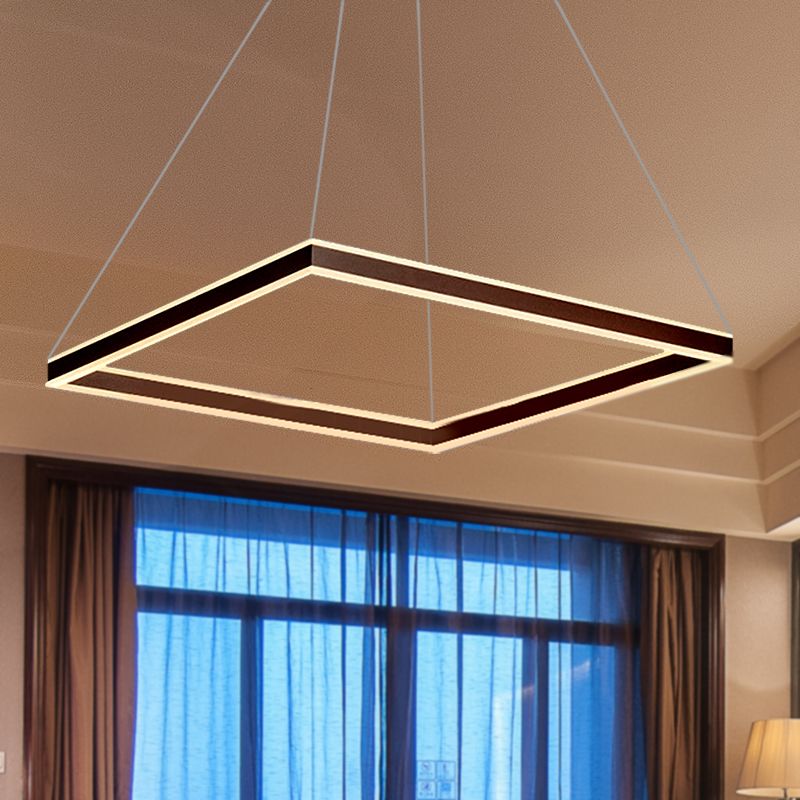 Square Ceiling Pendant Modern Acrylic 1/2/3-Head LED Brown Chandelier Light in Warm/White Light