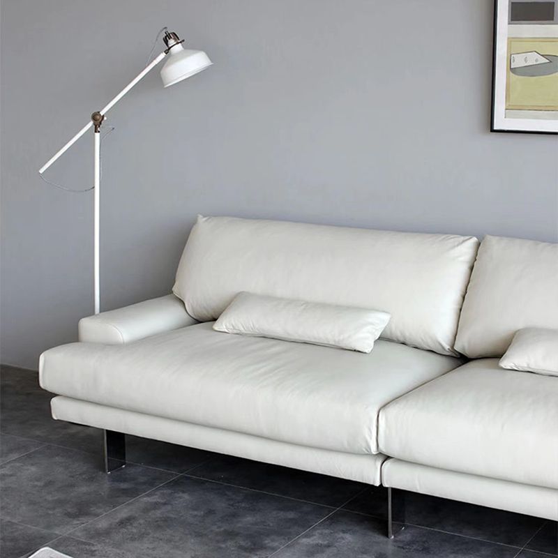 Recessed Arm Pillow Back Sofa Modern White Leather 3/4-seat Sofa