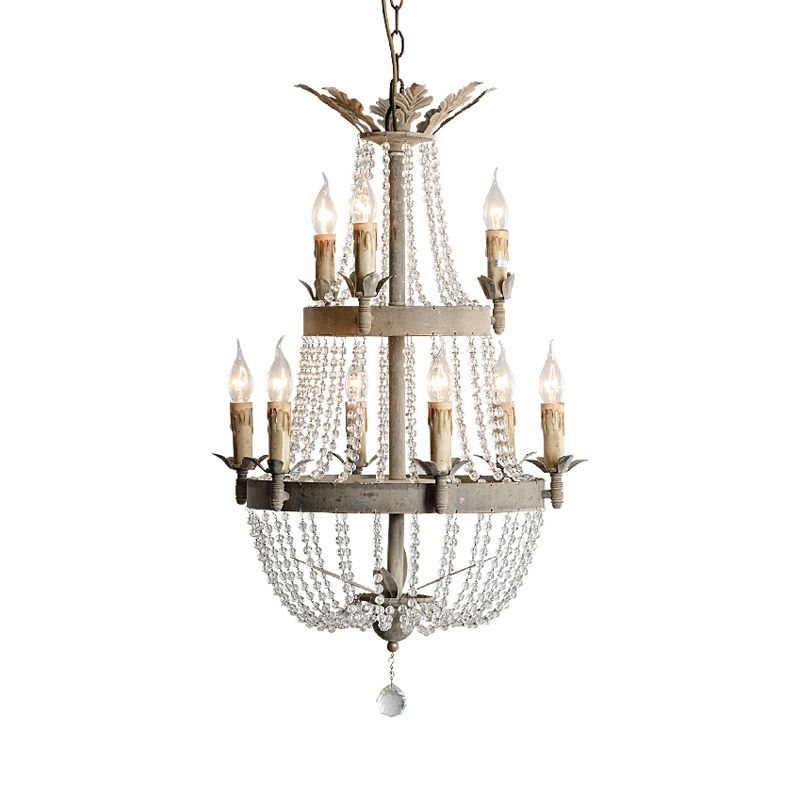 2-Tier Ceiling Chandelier Modernism Clear Crystal 9 Heads Hanging Light Fixture with Global Drop