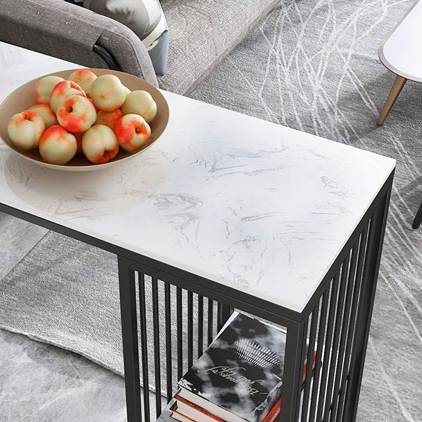 1/3 Pieces Glam Iron Bar Table Set White Rectangle Faux Marble Top Bistro Set with Shelf