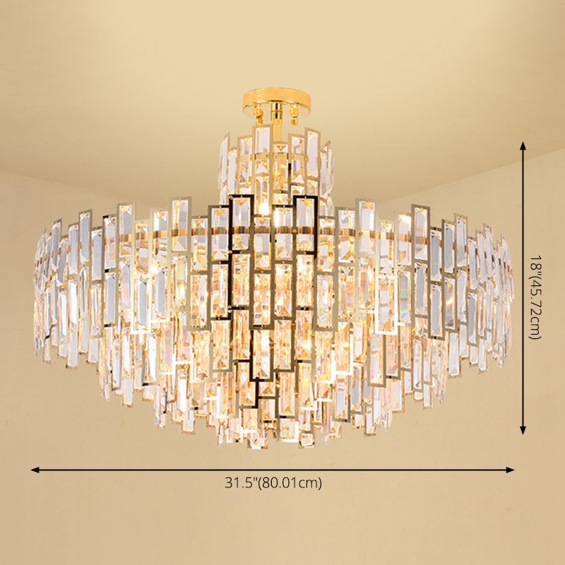 Lampada a sospensione cristallina a livelli lampadario oro contemporaneo per soggiorno