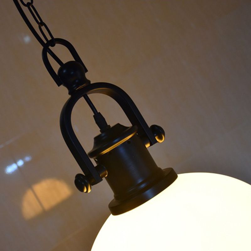 Wrought Iron Single Hanging Light in Industrial Retro Style Dome Glass Ceiling Light for Dining Room