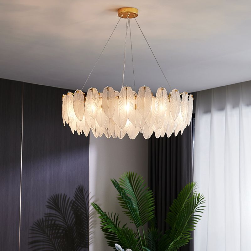 Minimalismo moderno Carrina de plumas de vidrio claro colgante para sala de estar