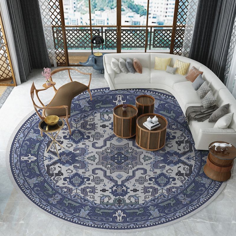 Adults Area Carpet Round Retro Stain Resistant Rug Tribal Pattern Polyster Indoor Rug