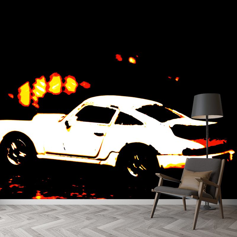 Car Illustration Wall Murals Contemporary Style Wall Art for Boys Bedroom