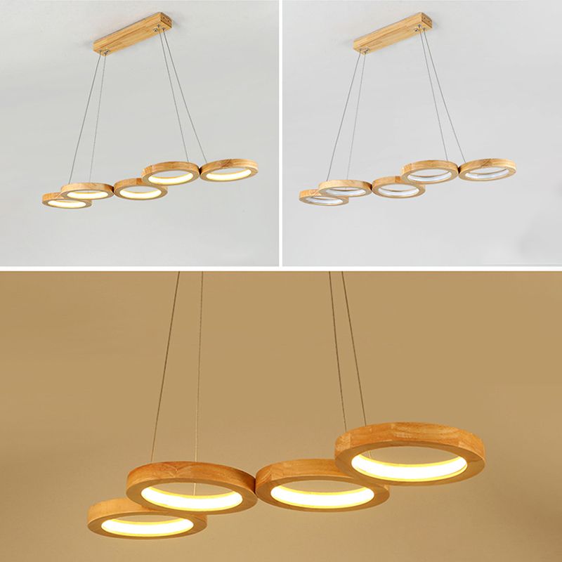 Orbicular Chandelier Light Fixture Minimalist Wooden Dinning Room LED Chandelier Pendant Light in Wood