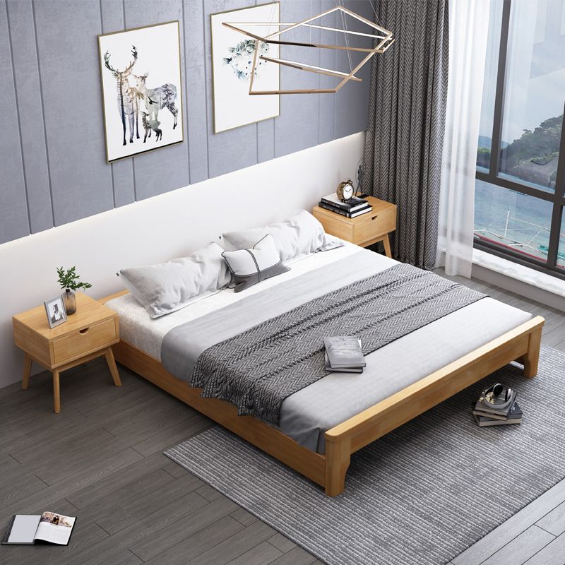 Solid Wood Platform Bed Rubberwood Platform Bed Frame Mid-Century Modern Natural