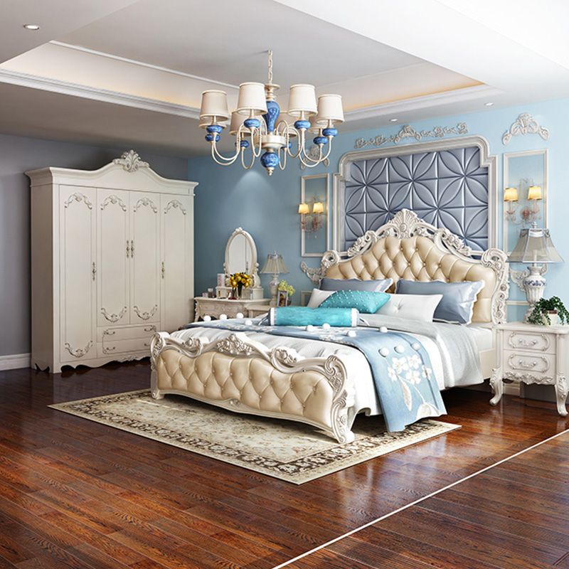 Faux Leather Panel Bed Victorian Standard Bed with Headboard and Footboard